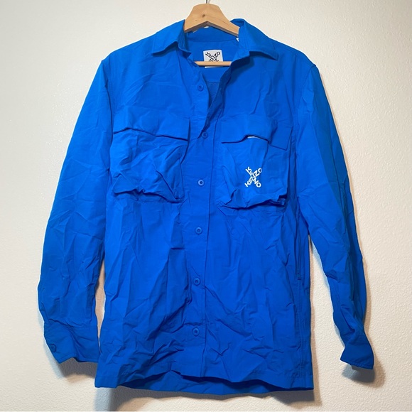 Kenzo Crossed Logo Blue Little X Sport Button Down Shirt Mens XS - Picture 3 of 9